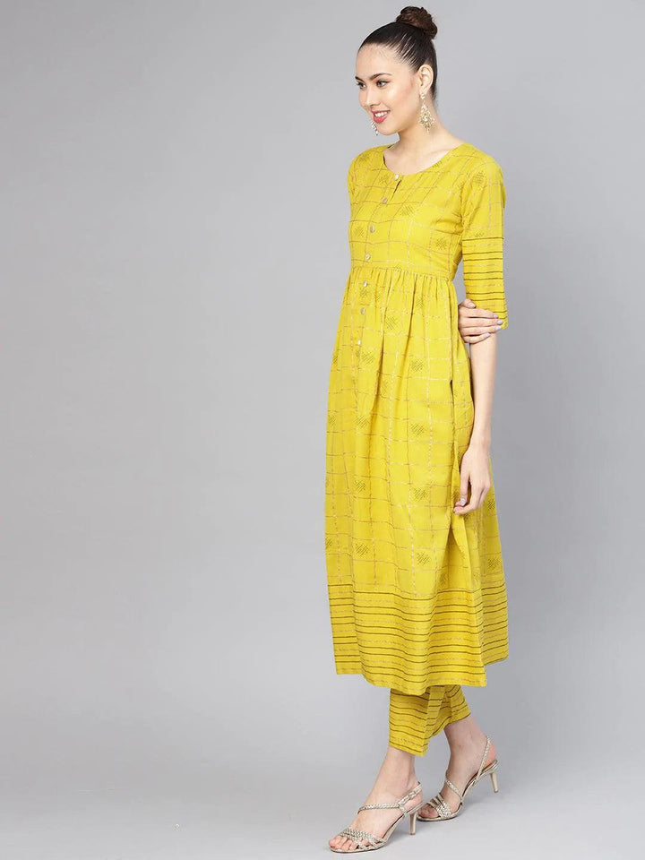 Green Printed Cotton Kurta Set