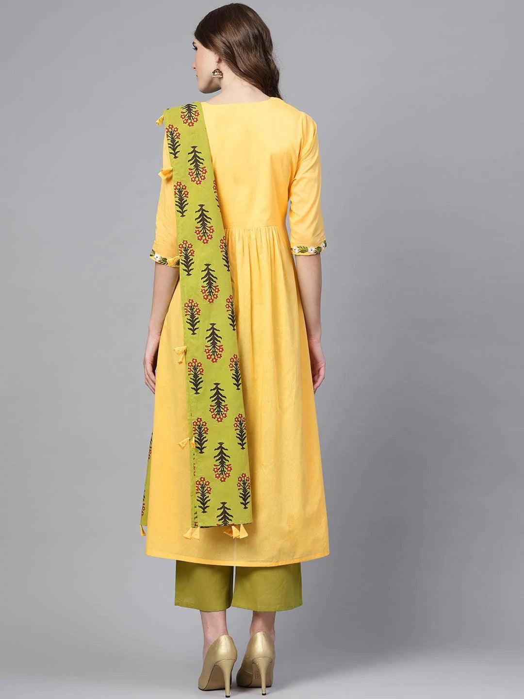 Yellow Solid Cotton Suit Set - ShopLibas