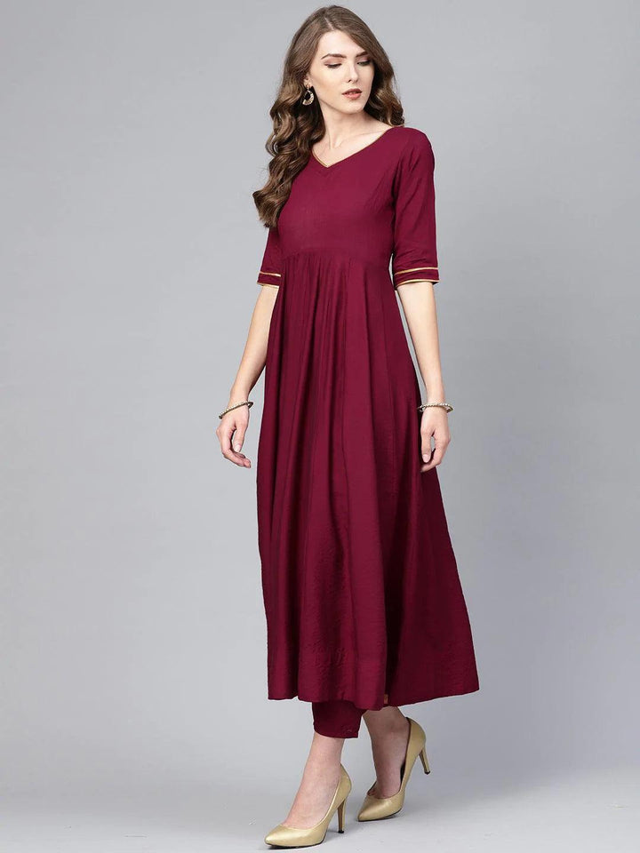 Maroon Self Design Chanderi Suit Set