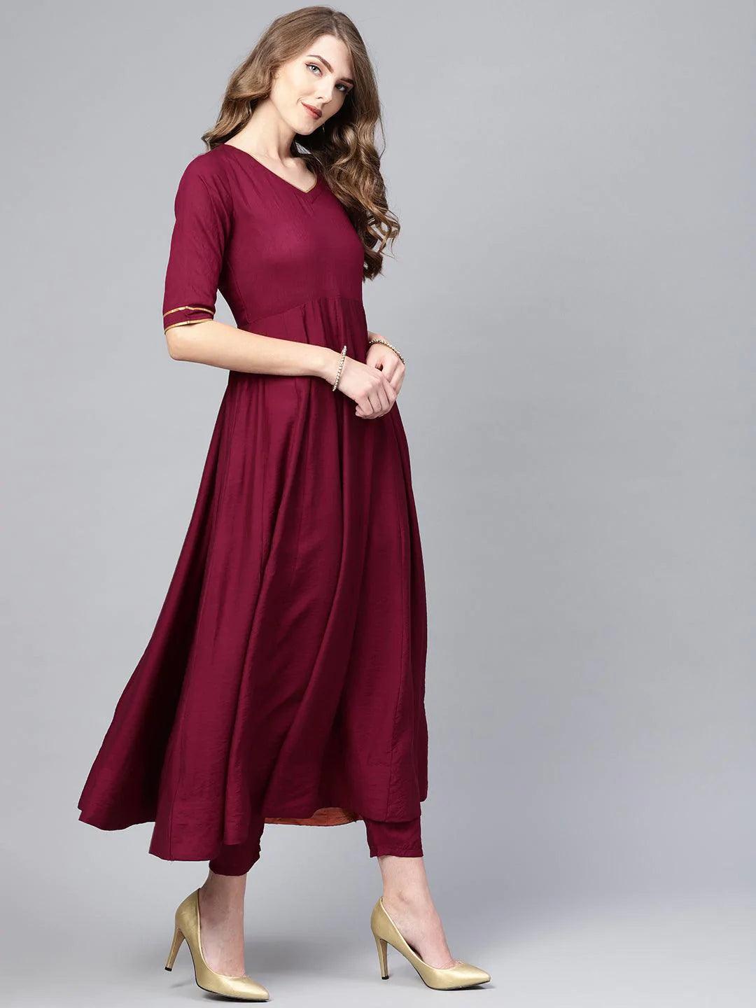 Maroon Self Design Chanderi Suit Set - ShopLibas