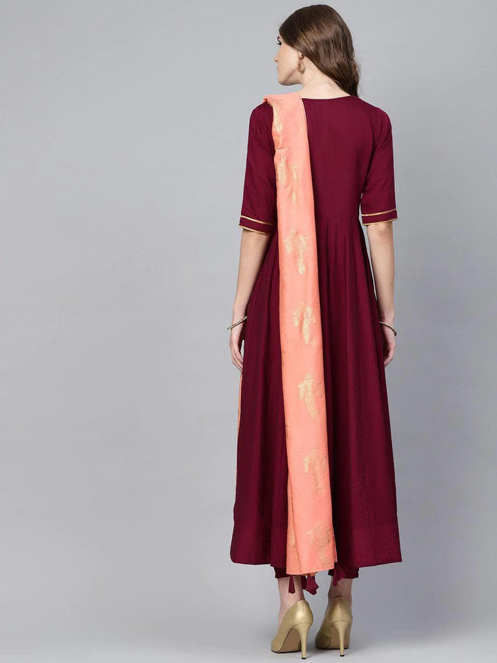 Maroon Self Design Chanderi Suit Set