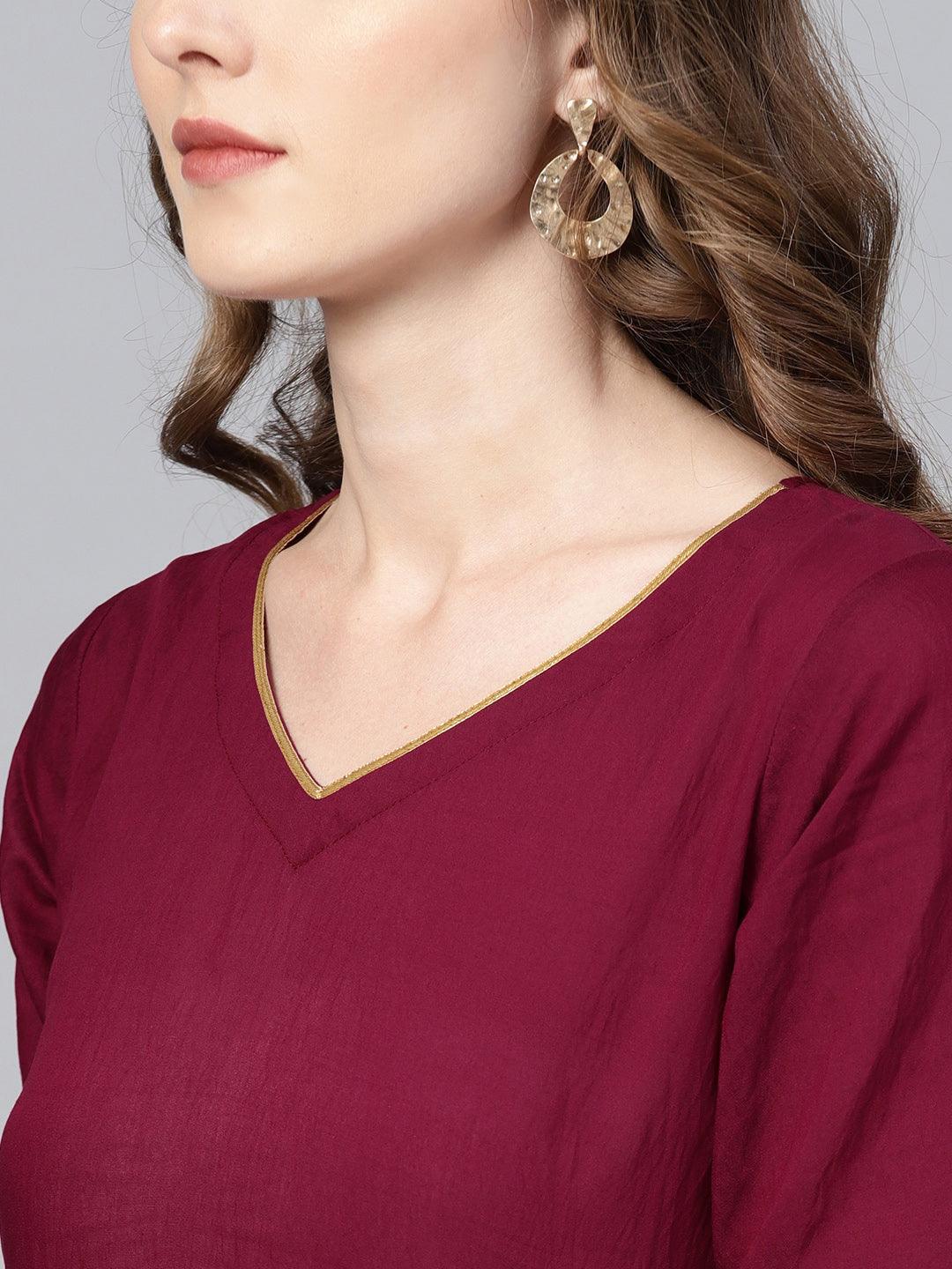 Maroon Self Design Chanderi Suit Set - ShopLibas