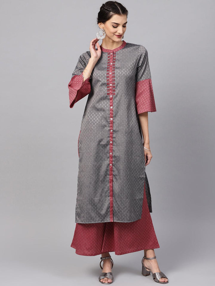 Grey Self Design Rayon Kurta Set