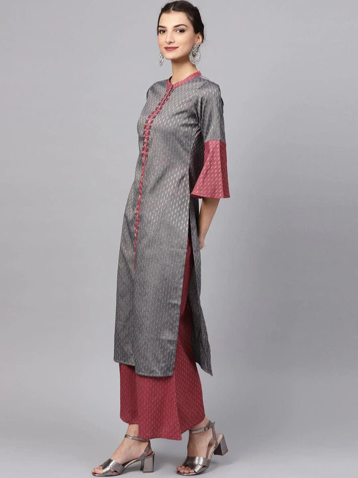 Grey Self Design Rayon Kurta Set