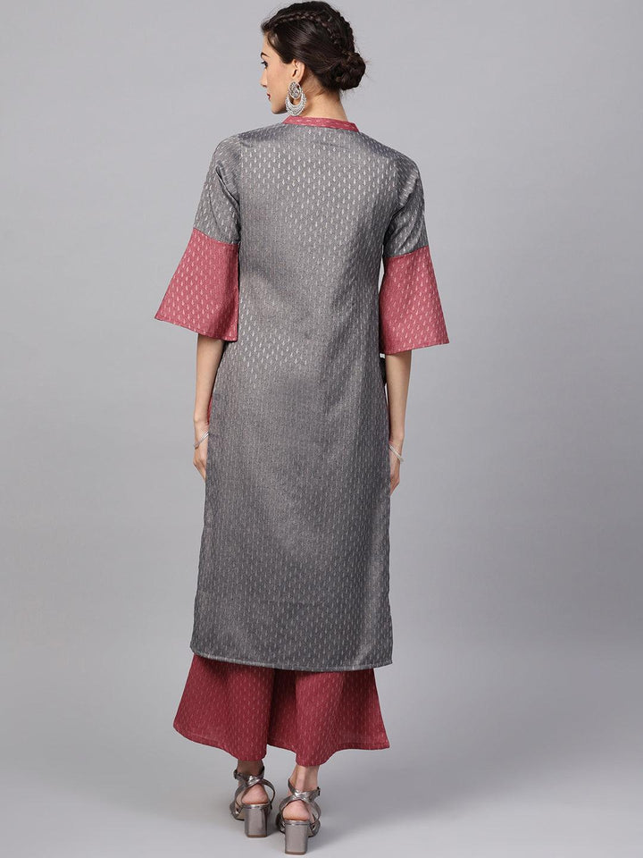 Grey Self Design Rayon Kurta Set