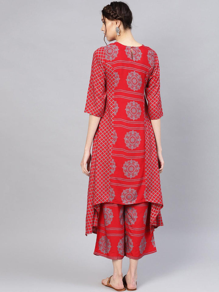 Red Printed Rayon Kurta Set