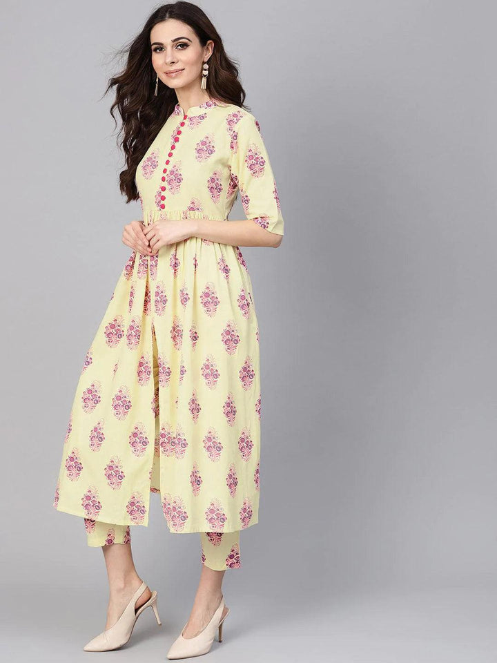 Yellow Printed Cotton Kurta Set