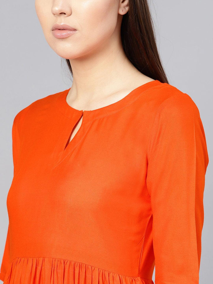 Orange Solid Rayon Kurta Set