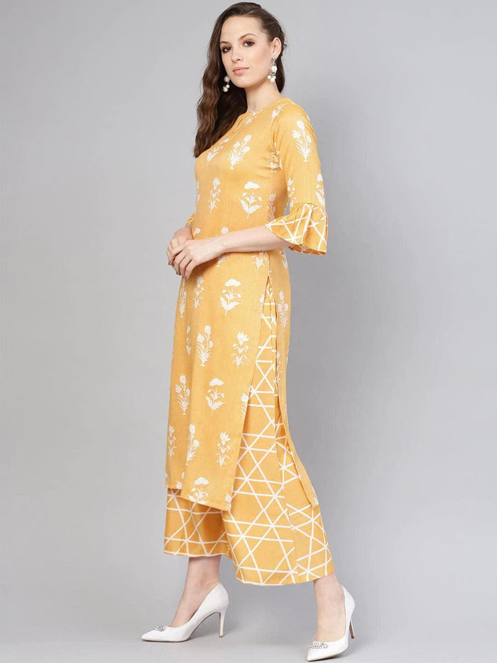 Yellow Printed Linen Kurta Set