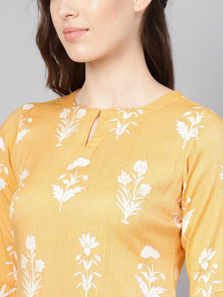 Yellow Printed Linen Kurta Set