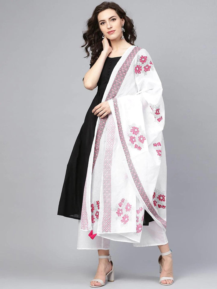 Black Solid Cotton Suit Set