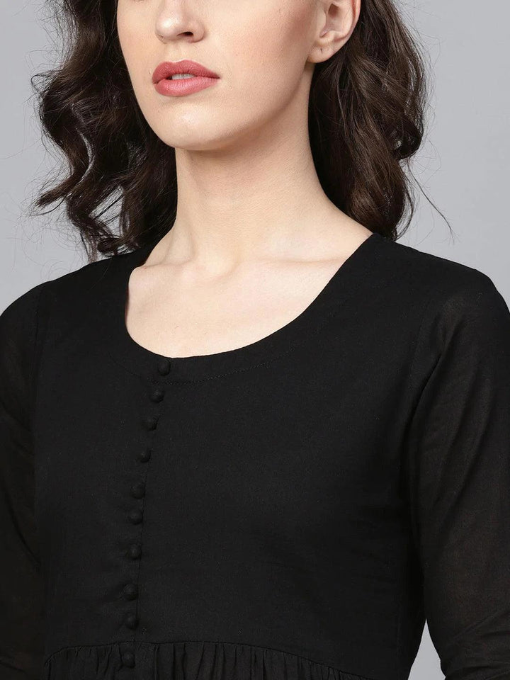 Black Solid Cotton Suit Set