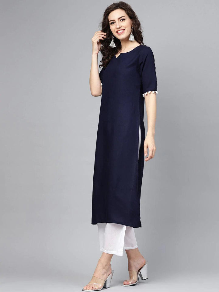 Navy Blue Solid Rayon Suit Set