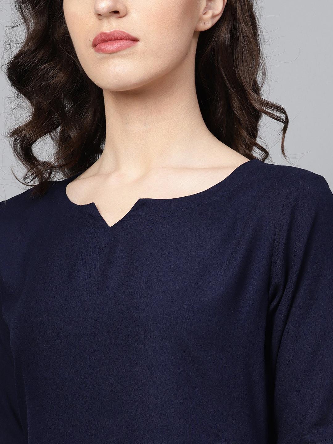 Navy Blue Solid Rayon Suit Set - ShopLibas