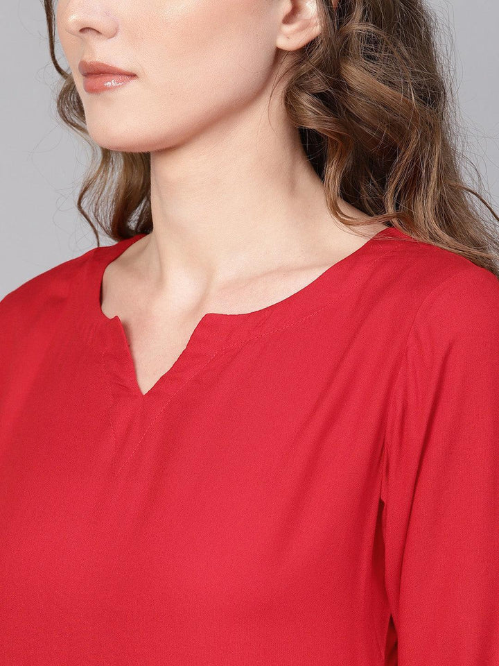 Red Solid Rayon Suit Set