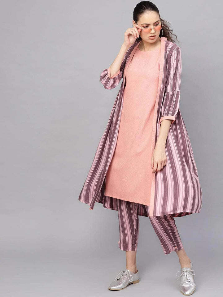 Peach Solid Rayon Kurta Set