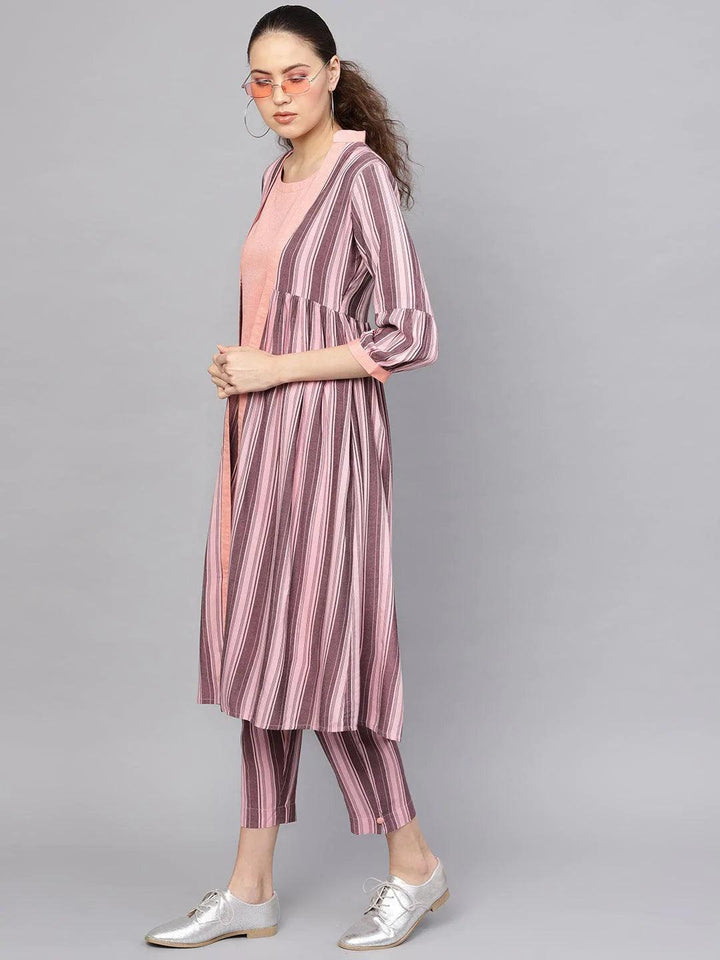 Peach Solid Rayon Kurta Set