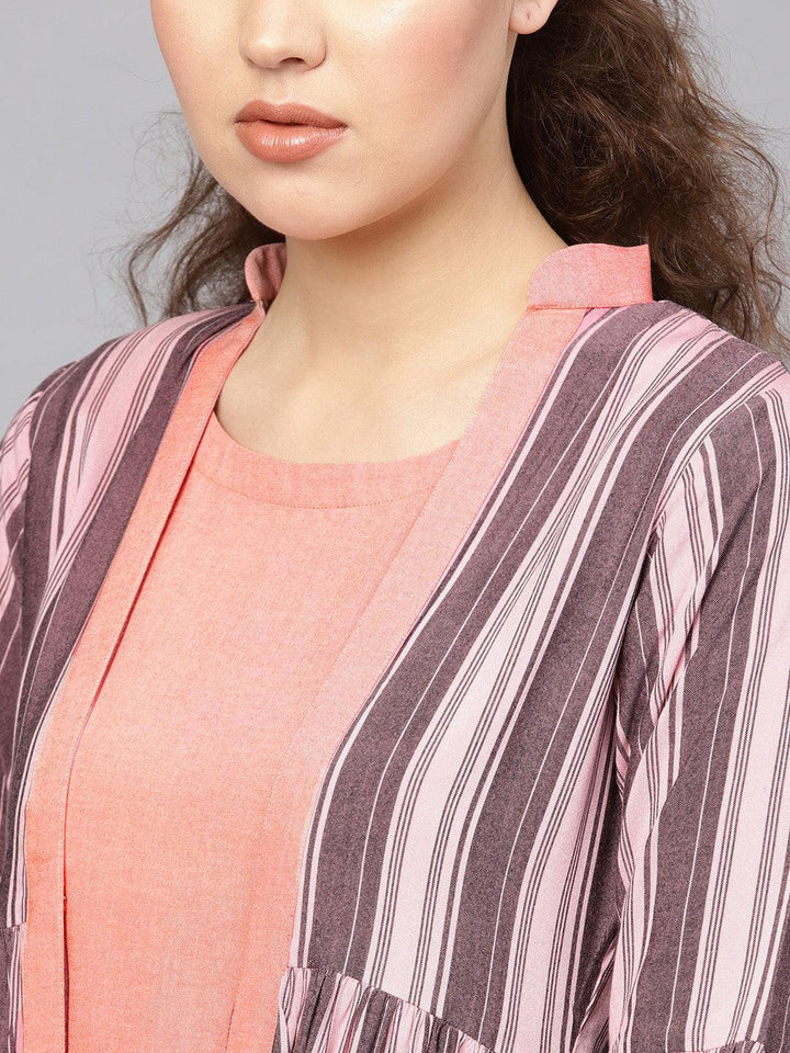 Peach Solid Rayon Kurta Set