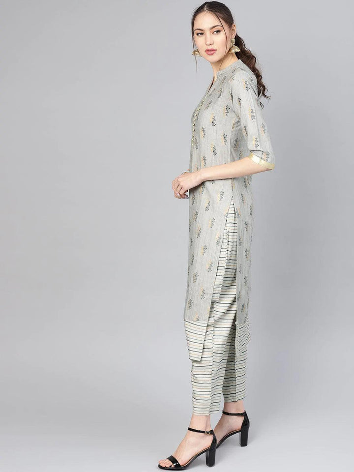 Grey Printed Rayon Kurta Set