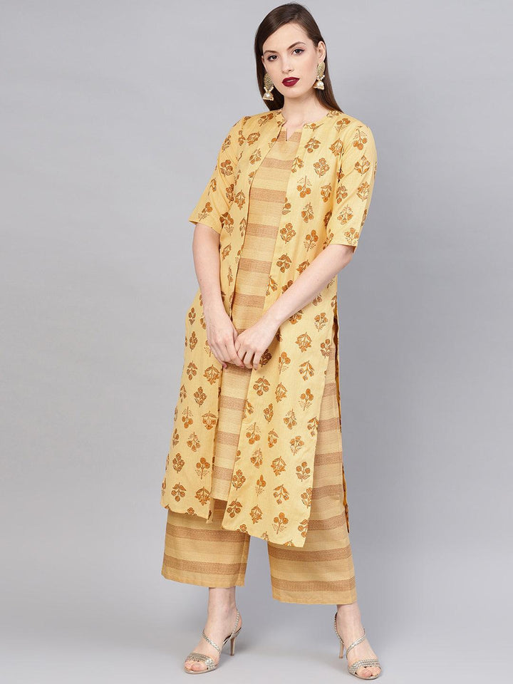 Yellow Printed Cotton Kurta Set