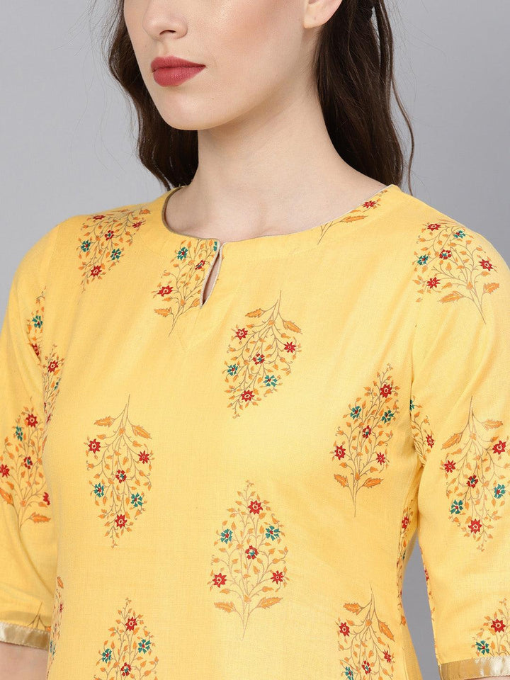 Yellow Printed Cotton Kurta Set