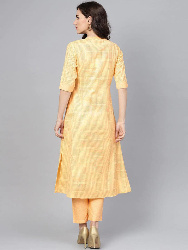 Yellow Checkered Cotton Kurta Set