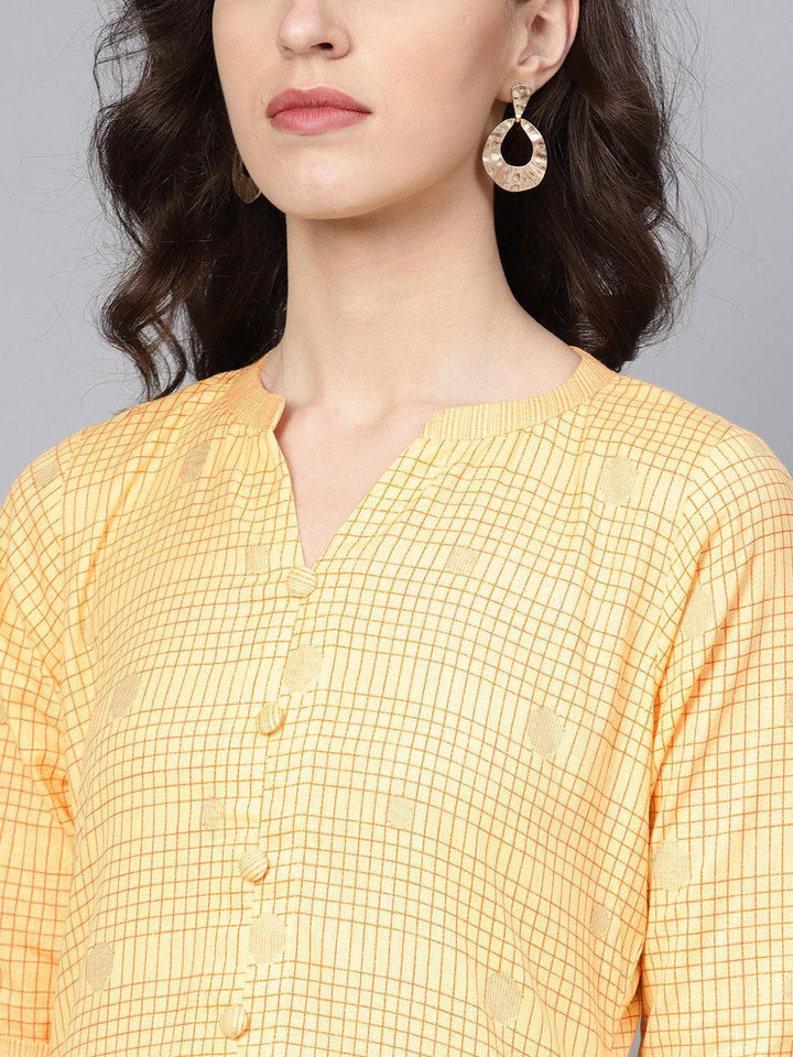 Yellow Checkered Cotton Kurta Set