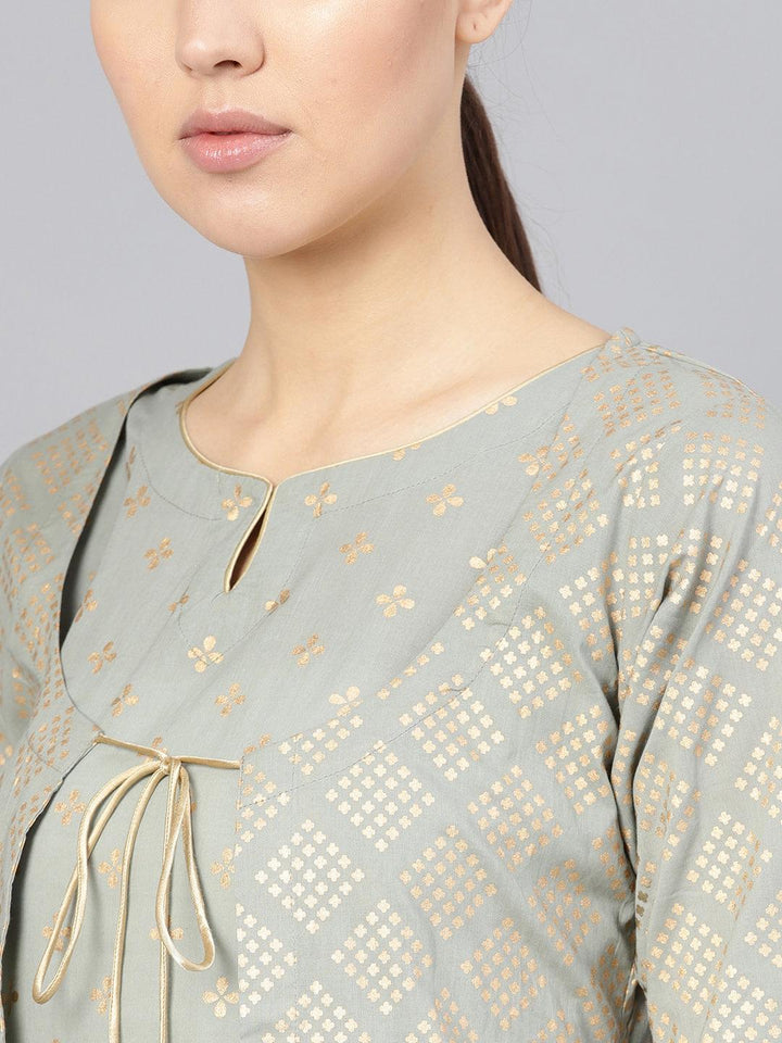 Grey Printed Cotton Kurta Set