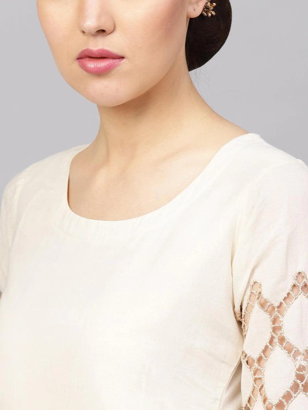 White Solid Cotton Kurta Set - ShopLibas