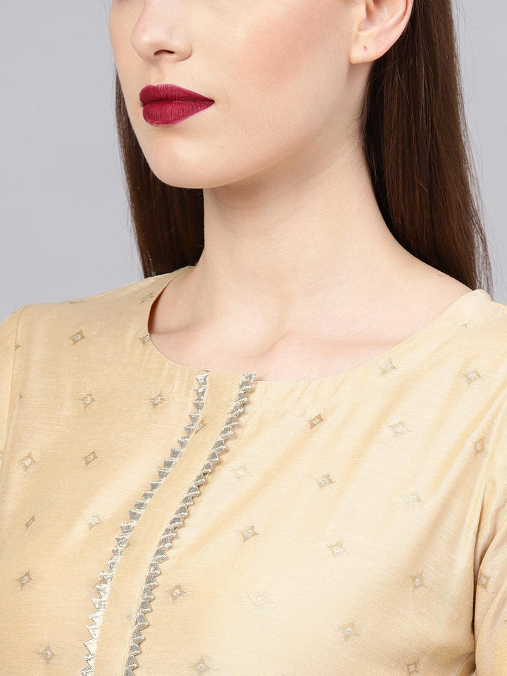 Beige Embroidered Chanderi Suit Set