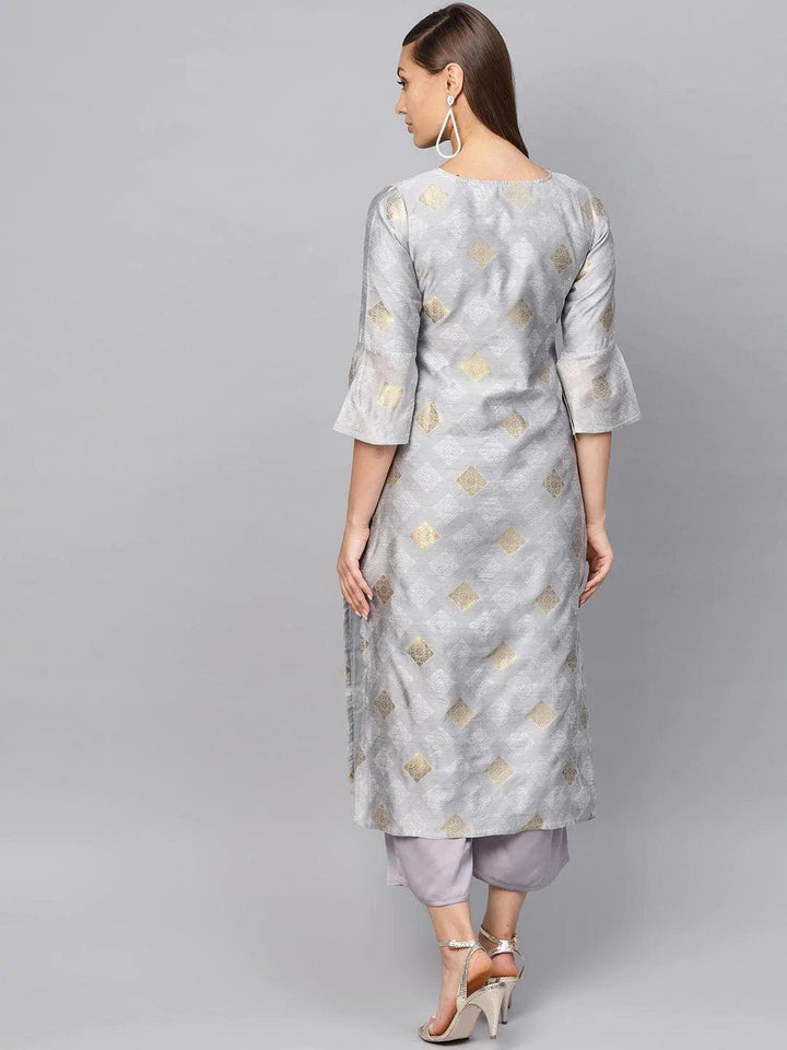 Grey Embroidered Polyester Kurta Set