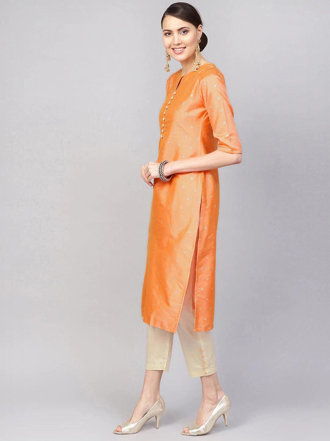 Orange Self Design Chanderi Suit Set - ShopLibas