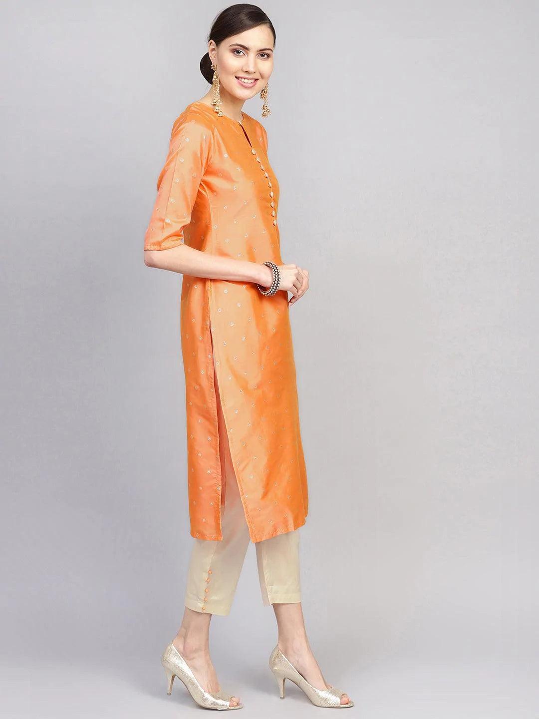 Orange Self Design Chanderi Suit Set - ShopLibas