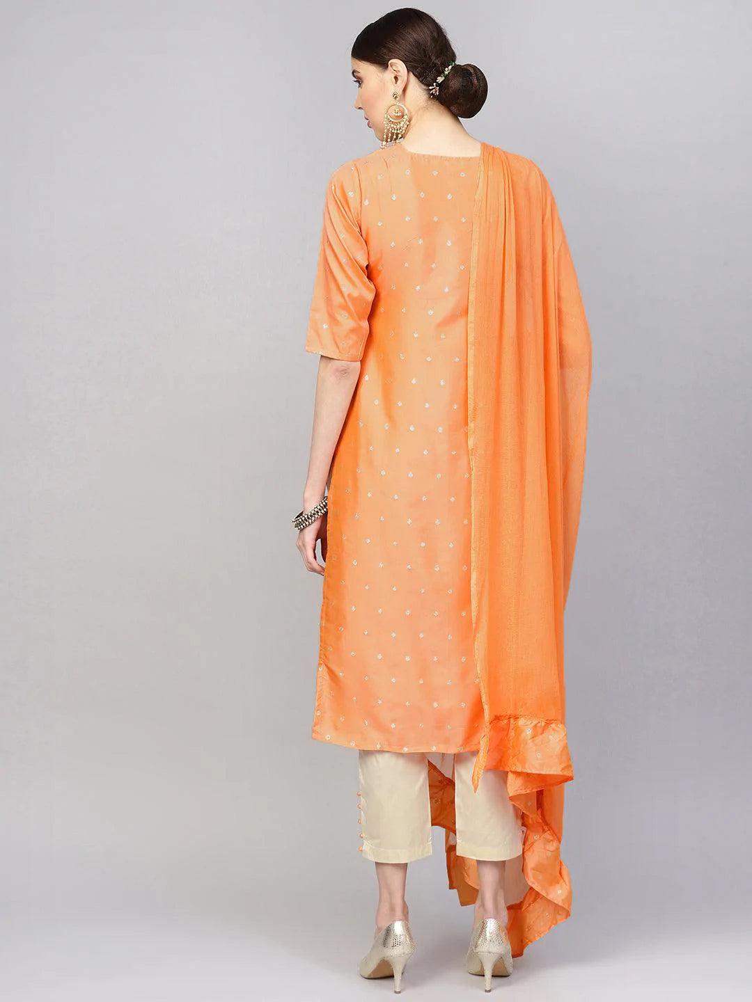 Orange Self Design Chanderi Suit Set - ShopLibas