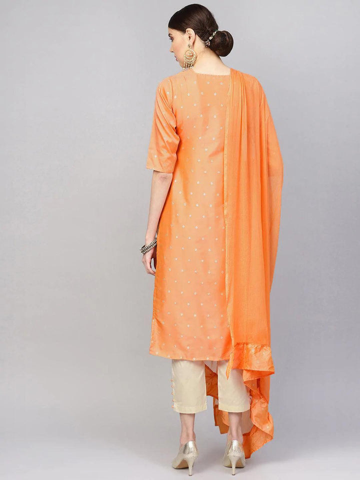 Orange Self Design Chanderi Suit Set