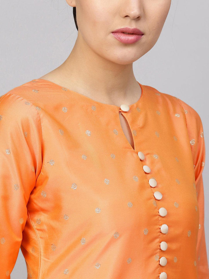 Orange Self Design Chanderi Suit Set