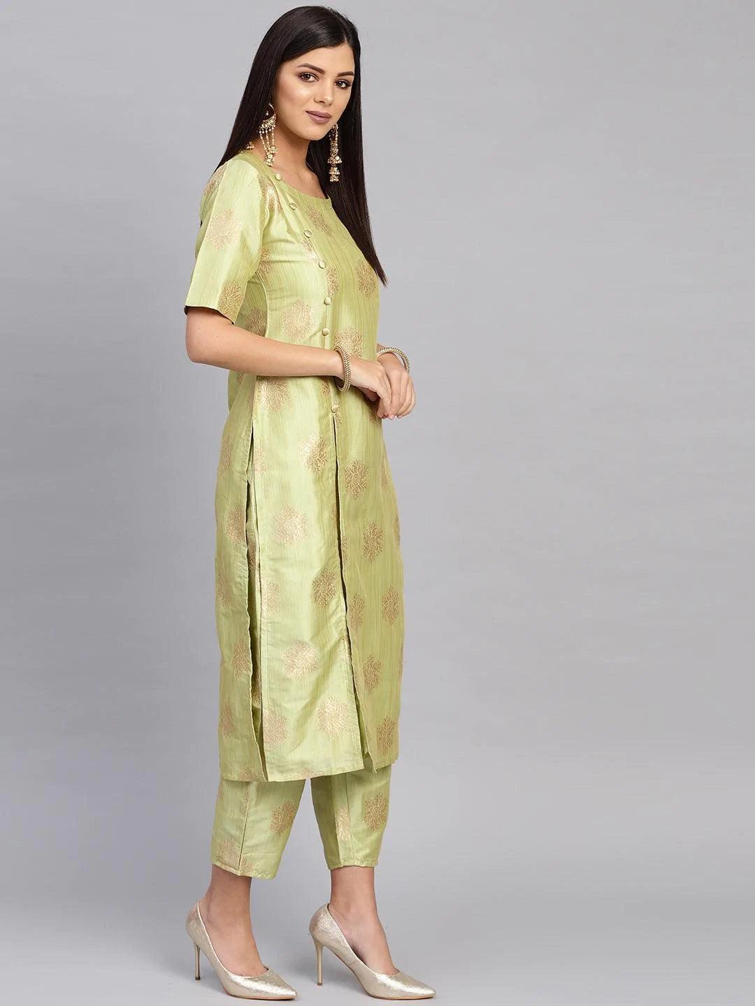 Green Embroidered Chanderi Kurta Set - ShopLibas