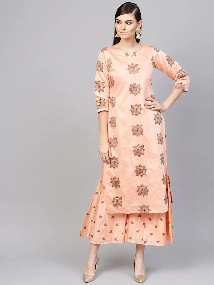 Peach Embroidered Chanderi Kurta Set