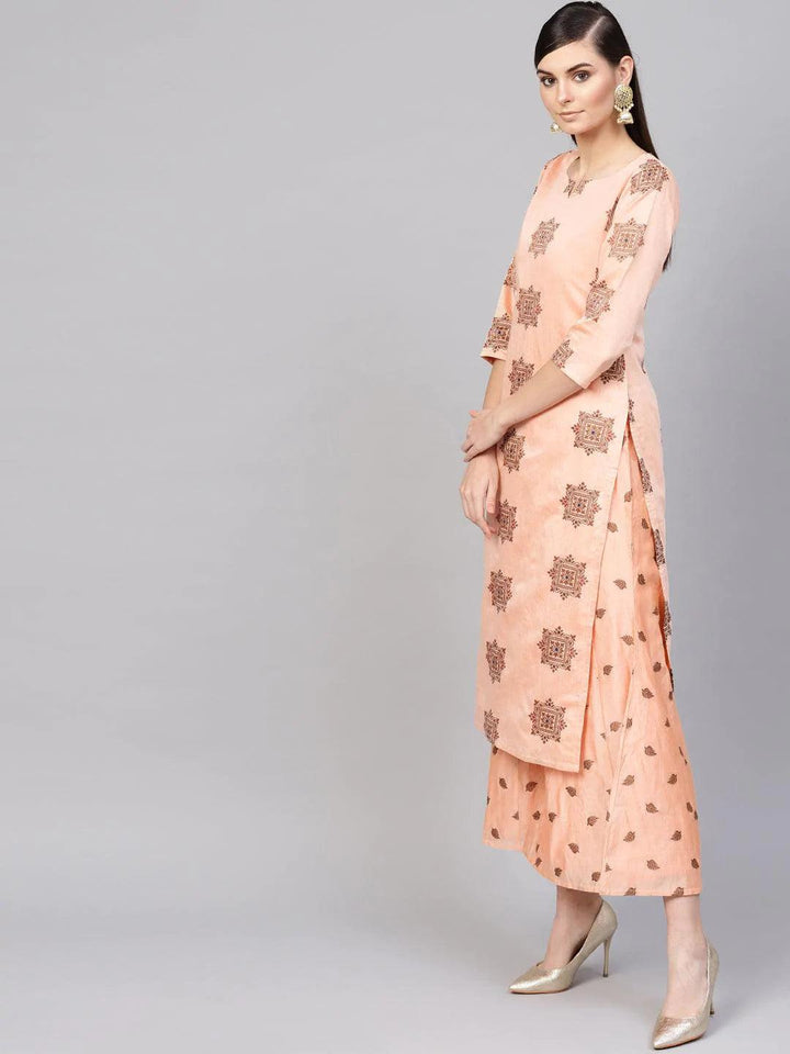 Peach Embroidered Chanderi Kurta Set
