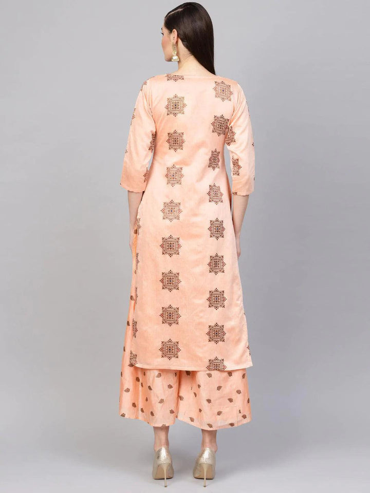 Peach Embroidered Chanderi Kurta Set