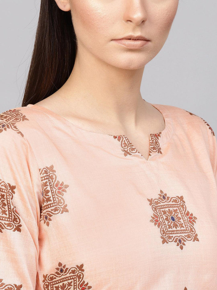 Peach Embroidered Chanderi Kurta Set