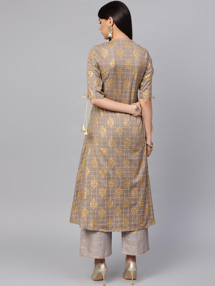 Grey Printed Cotton Kurta Set