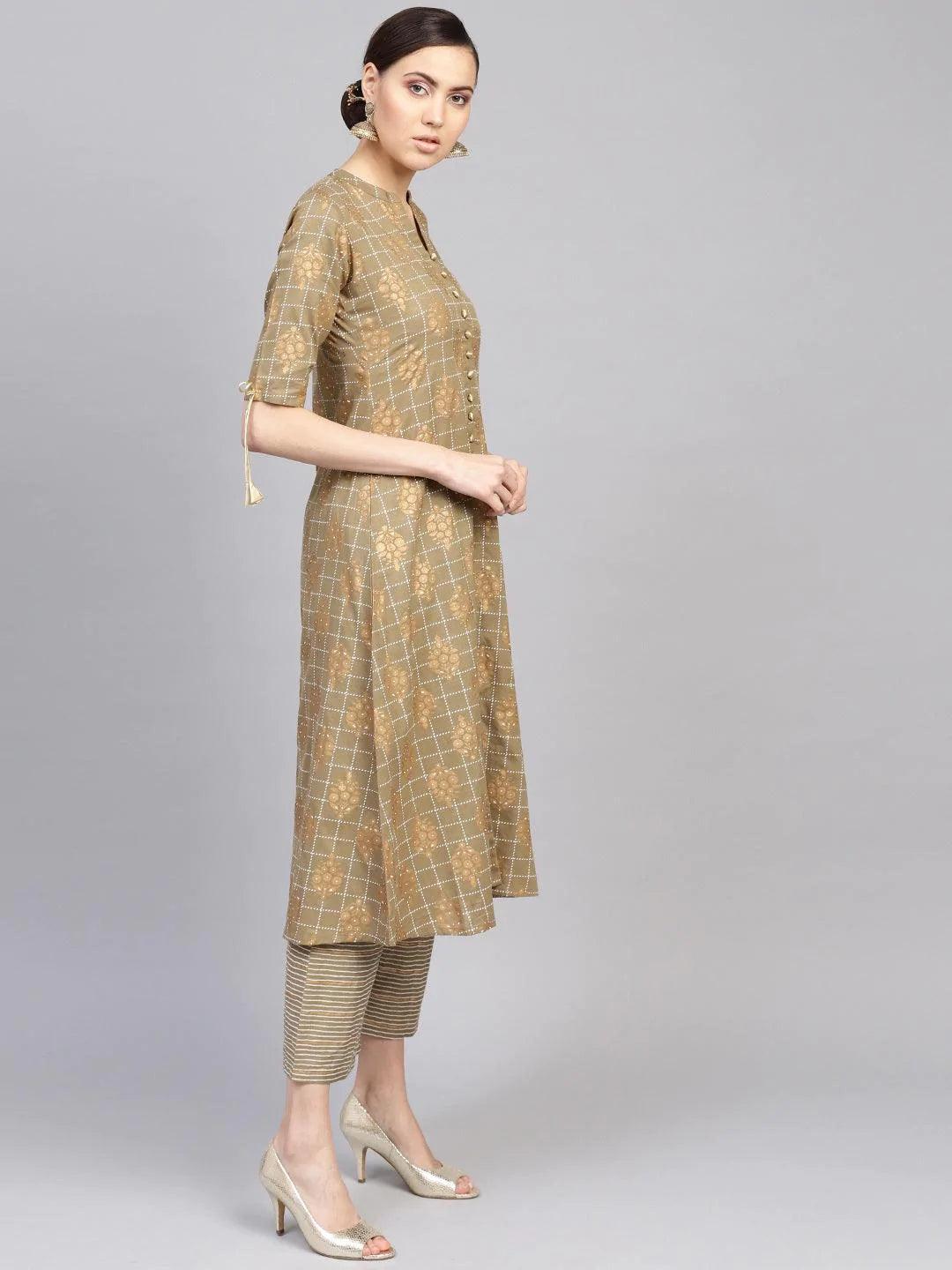 Green Printed Pure Cotton Kurta Set - ShopLibas