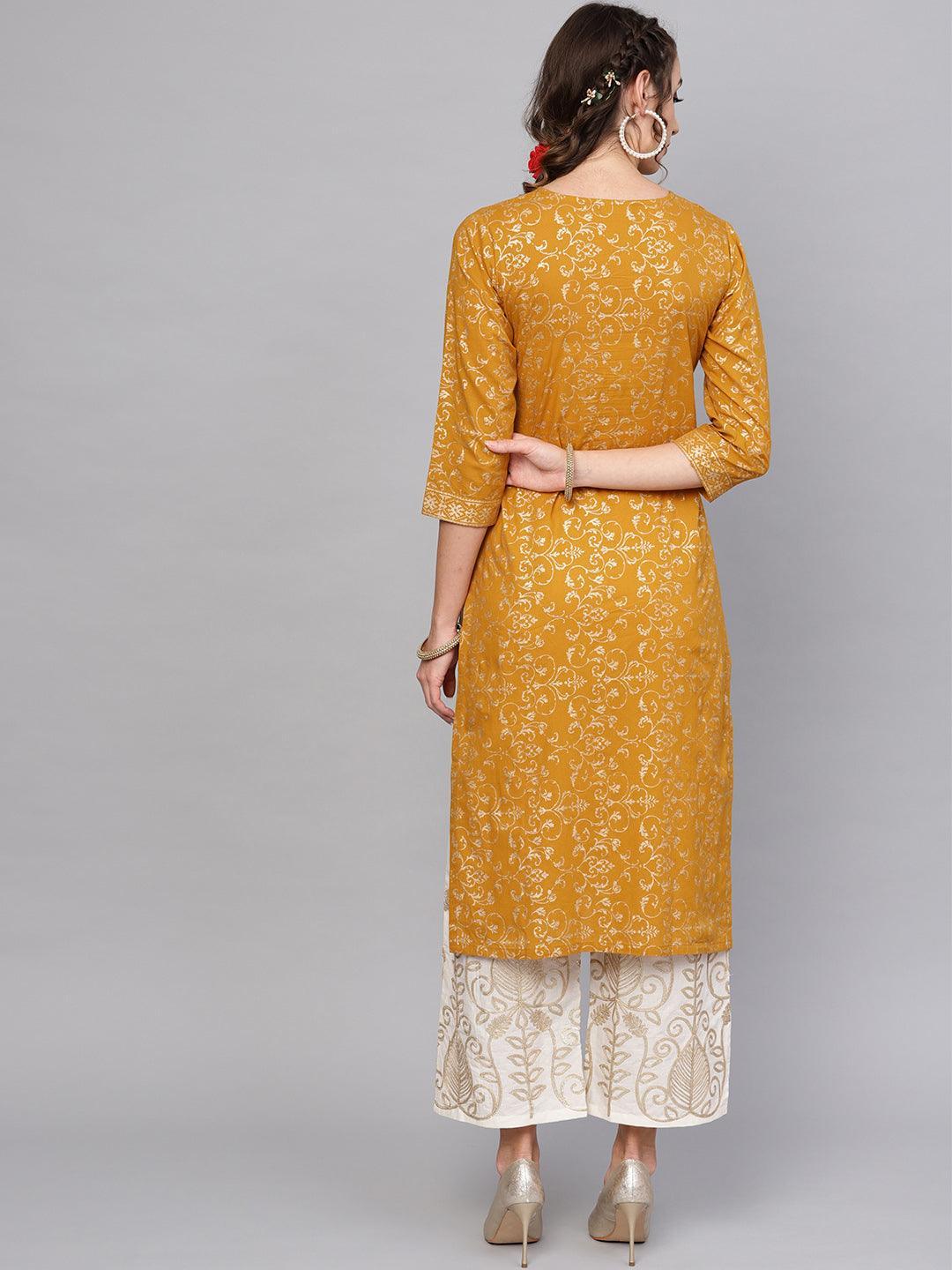 Yellow Printed Cotton Kurta Set - ShopLibas
