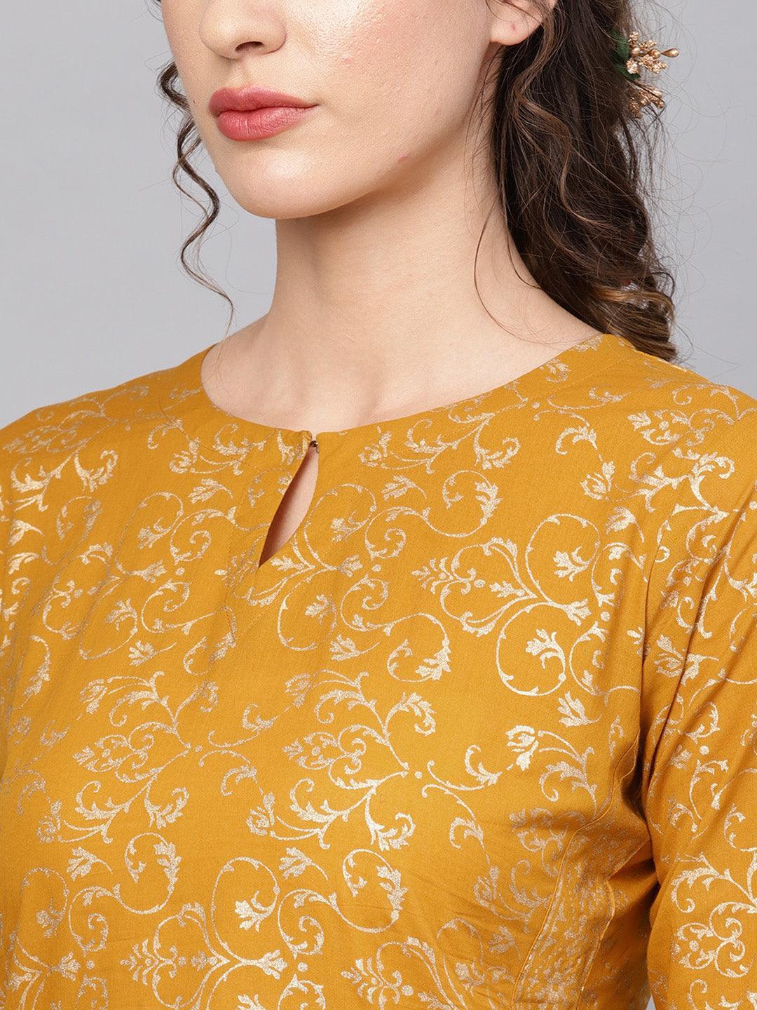 Yellow Printed Cotton Kurta Set - ShopLibas