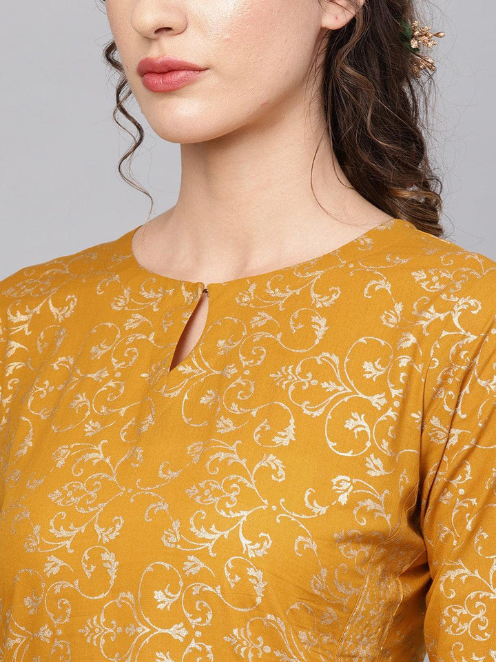 Yellow Printed Cotton Kurta Set