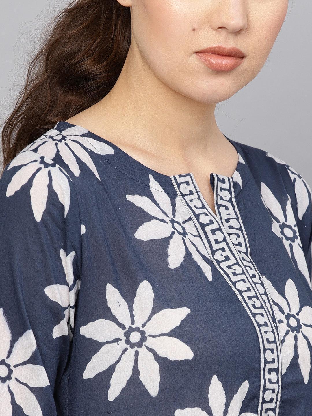 Blue Printed Cotton Suit Set - ShopLibas