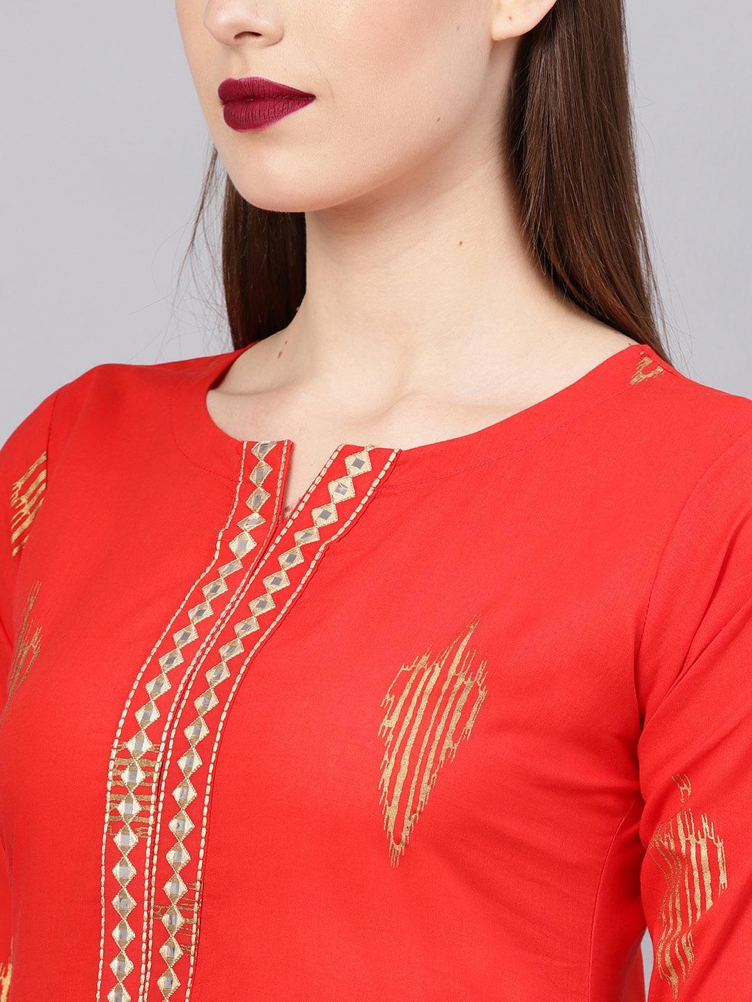 Red Printed Cotton Kurta Set - ShopLibas