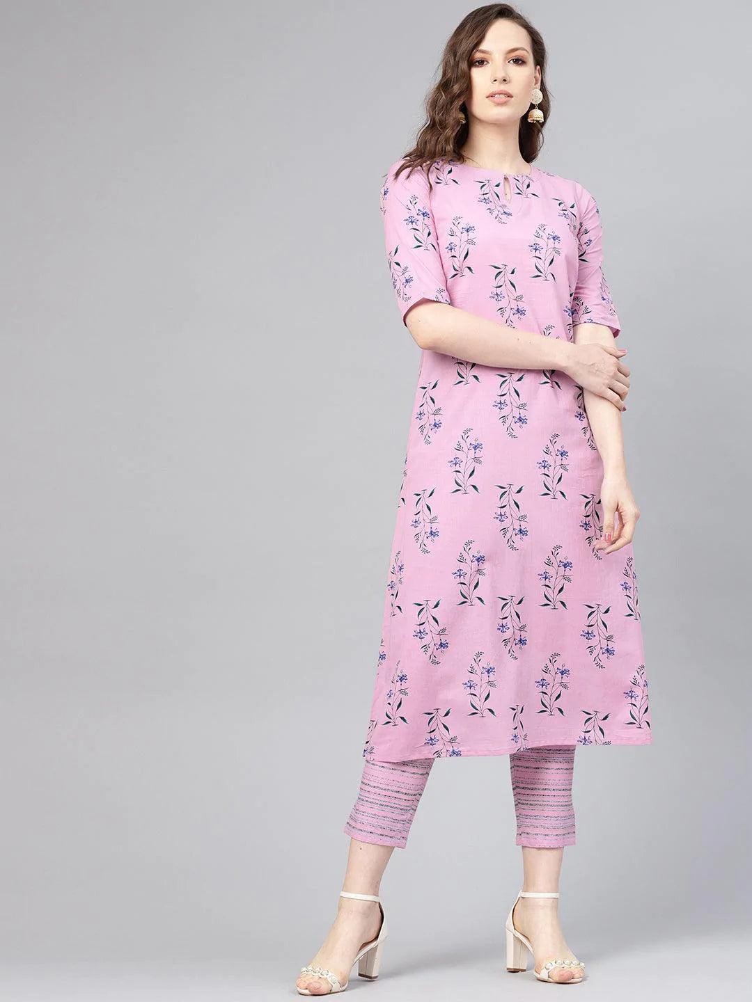 Purple Printed Cotton Kurta Set - ShopLibas