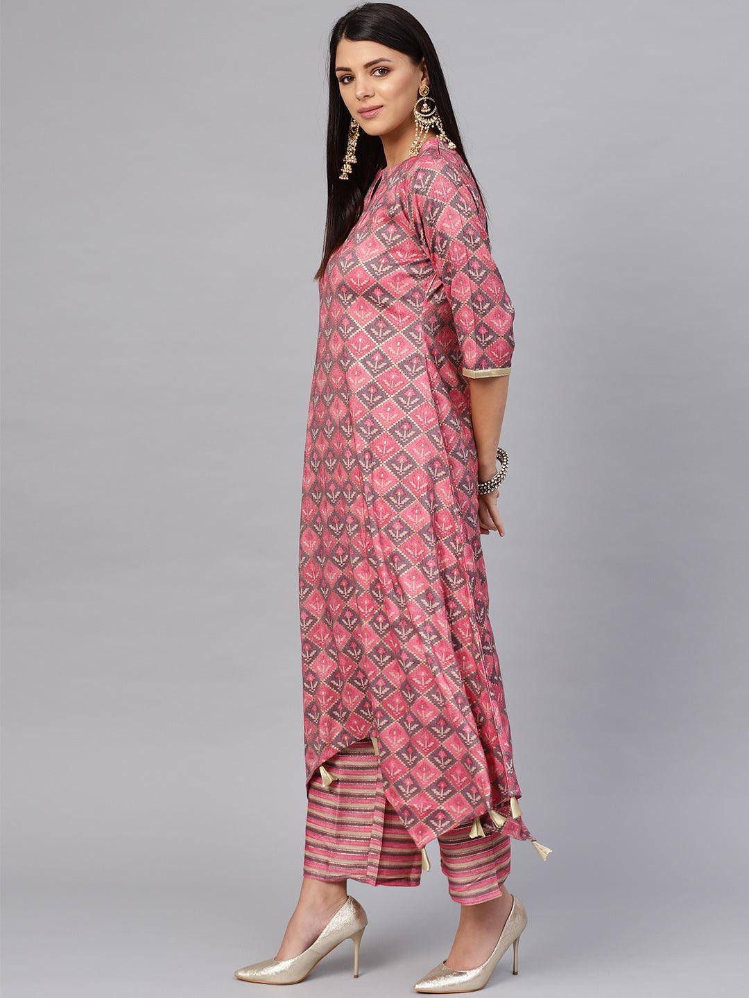 Pink Printed Cotton Kurta Set - ShopLibas